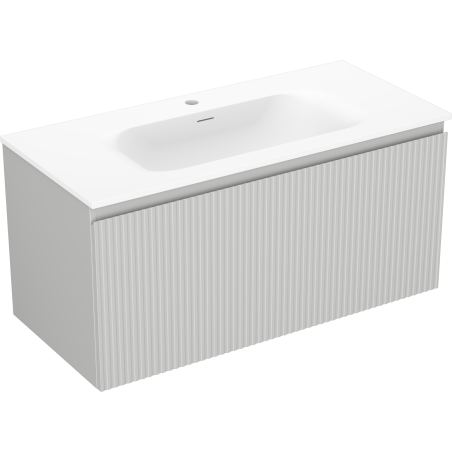 Mexen Rivel koupelnová skříňka 100 cm s umyvadlem Vela, 1 zásuvka, drážkovaná, šedá mat/bílá mat - 91A20-10047-1-BF62-W23M01