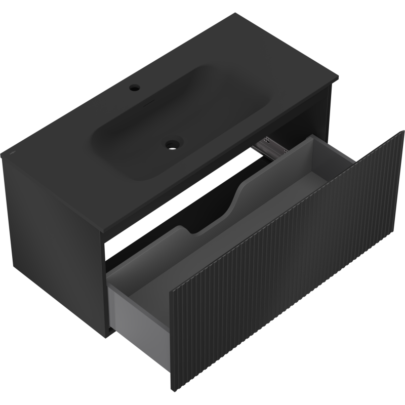 Mexen Rivel koupelnová skříňka 100 cm s umyvadlem Vela, 1 zásuvka, drážkovaná, černý mat - 91A20-10047-1-BF71-W23M71