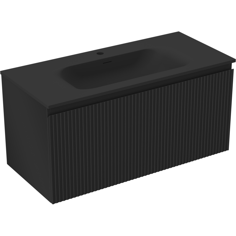 Mexen Rivel koupelnová skříňka 100 cm s umyvadlem Vela, 1 zásuvka, drážkovaná, černý mat - 91A20-10047-1-BF71-W23M71