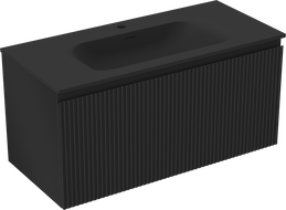 Mexen Rivel koupelnová skříňka 100 cm s umyvadlem Vela, 1 zásuvka, drážkovaná, černý mat - 91A20-10047-1-BF71-W23M71
