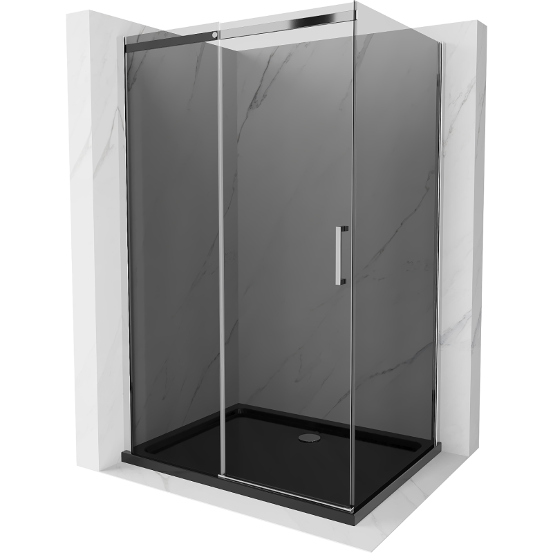 Mexen Omega posuvná sprchová kabina 100 x 80 cm, grafit, chrom + sprchová vanička Flat, černá - 825-100-080-01-40-4070