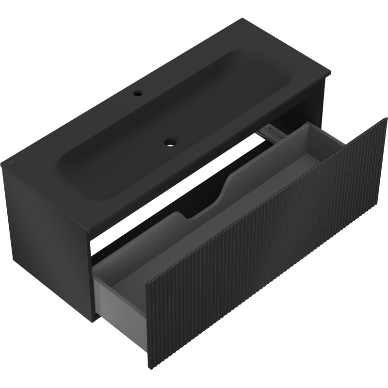Mexen Rivel koupelnová skříňka 120 cm s umyvadlem Vela, 1 zásuvka, drážkovaná, černý mat - 91A20-12047-1-BF71-W23M71