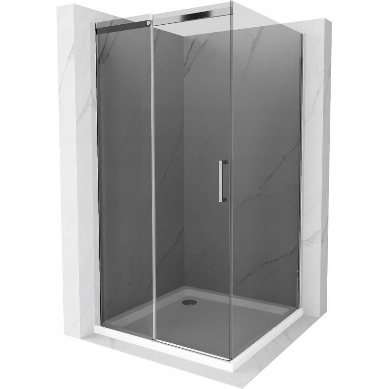 Mexen Omega posuvná sprchová kabina 100 x 100 cm, grafit, chrom + sprchová vanička Flat, bílá - 825-100-100-01-40-4010