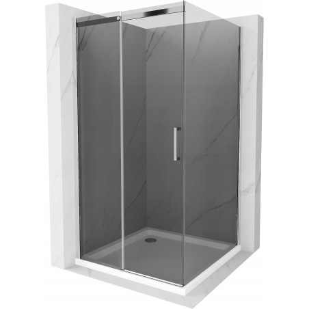 Mexen Omega posuvná sprchová kabina 100 x 100 cm, grafitová, chrom + vanička Flat, bílá - 825-100-100-01-40-4010