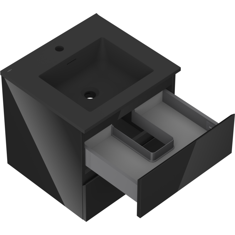 Mexen Orio koupelnová skříňka 50 cm s umyvadlem Otis, 2 zásuvky, černý lesk/černý mat - 91A10-05047-2-BFF70-W18M71