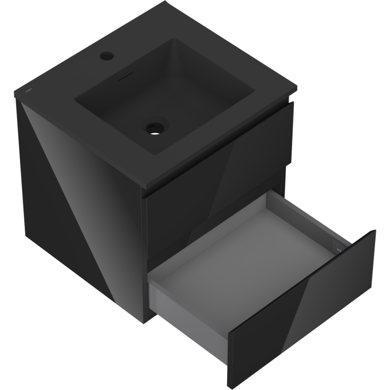 Mexen Orio koupelnová skříňka 50 cm s umyvadlem Otis, 2 zásuvky, černý lesk/černý mat - 91A10-05047-2-BFF70-W18M71