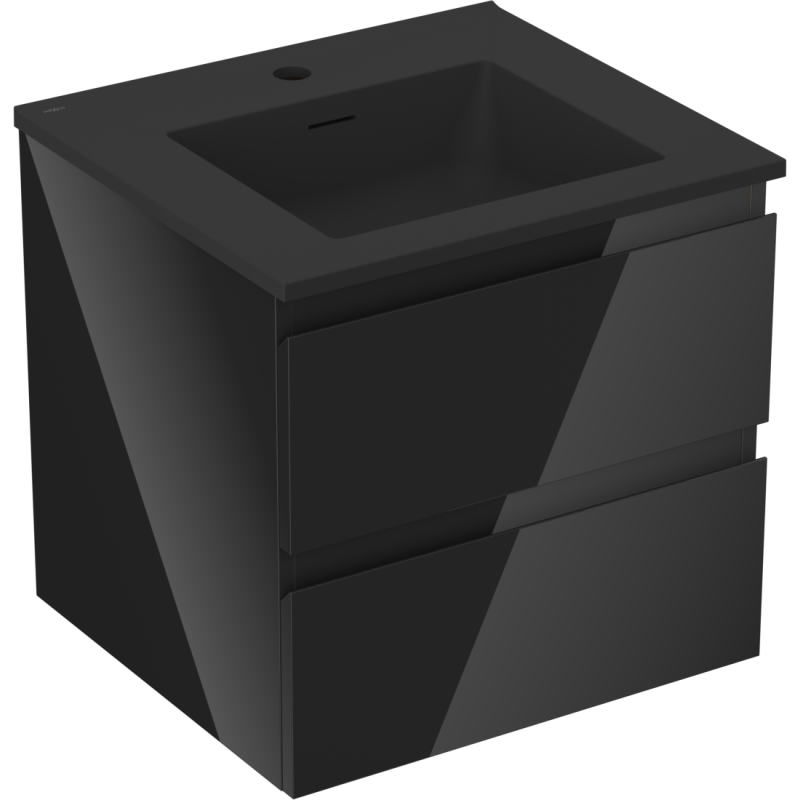 Mexen Orio koupelnová skříňka 50 cm s umyvadlem Otis, 2 zásuvky, černý lesk/černý mat - 91A10-05047-2-BFF70-W18M71