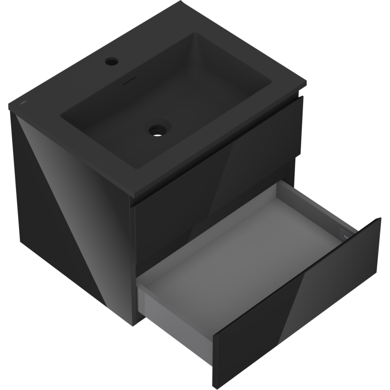 Mexen Orio koupelnová skříňka 60 cm s umyvadlem Otis, 2 zásuvky, černý lesk/černý mat - 91A10-06047-2-BFF70-W18M71