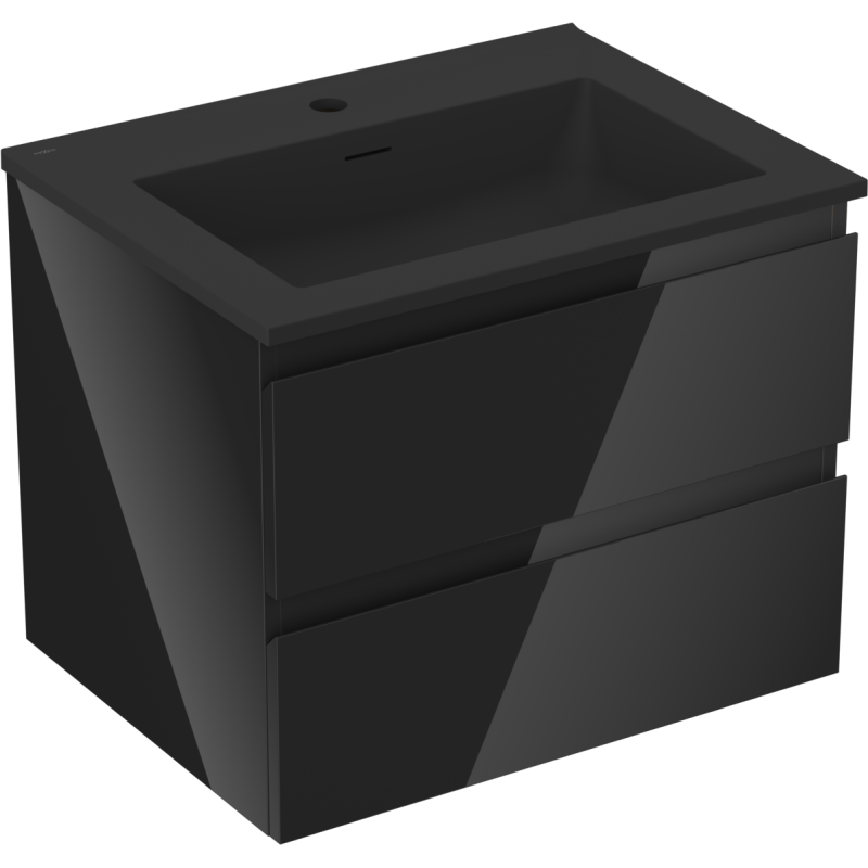 Mexen Orio koupelnová skříňka 60 cm s umyvadlem Otis, 2 zásuvky, černý lesk/černý mat - 91A10-06047-2-BFF70-W18M71