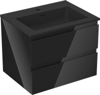 Mexen Orio koupelnová skříňka 60 cm s umyvadlem Otis, 2 zásuvky, černý lesk/černý mat - 91A10-06047-2-BFF70-W18M71