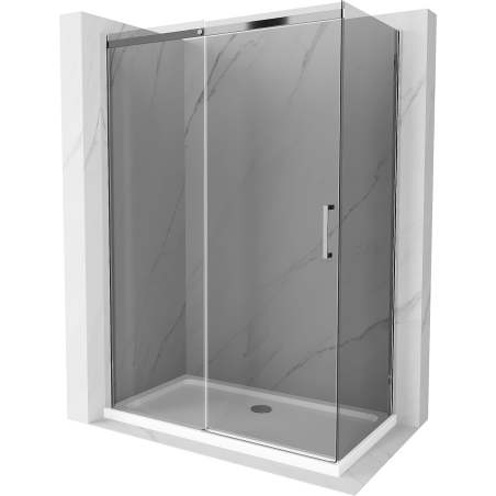 Mexen Omega posuvná sprchová kabina 140 x 80 cm, grafit, chrom + sprchová vanička Flat, bílá - 825-140-080-01-40-4010