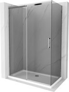 Mexen Omega posuvná sprchová kabina 140 x 80 cm, grafit, chrom + sprchová vanička Flat, bílá - 825-140-080-01-40-4010