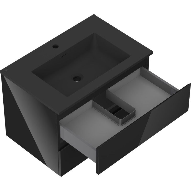 Mexen Orio koupelnová skříňka 70 cm s umyvadlem Otis, 2 zásuvky, černý lesk/černý mat - 91A10-07047-2-BFF70-W18M71