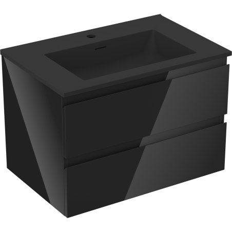 Mexen Orio koupelnová skříňka 70 cm s umyvadlem Otis, 2 zásuvky, černý lesk/černý mat - 91A10-07047-2-BFF70-W18M71