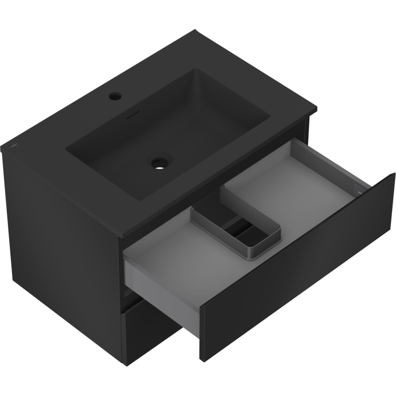 Mexen Orio koupelnová skříňka 70 cm s umyvadlem Otis, 2 zásuvky, černá mat - 91A10-07047-2-BFF71-W18M71