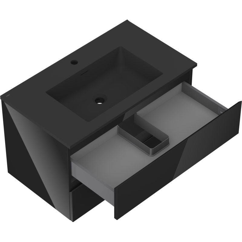 Mexen Orio koupelnová skříňka 80 cm s umyvadlem Otis, 2 zásuvky, černý lesk/černý mat - 91A10-08047-2-BFF70-W18M71
