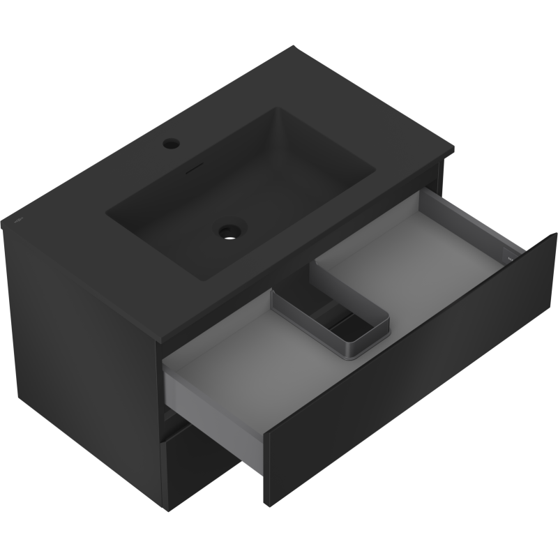 Mexen Orio koupelnová skříňka 80 cm s umyvadlem Otis, 2 zásuvky, černá mat - 91A10-08047-2-BFF71-W18M71