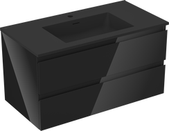 Mexen Orio koupelnová skříňka 90 cm s umyvadlem Otis, 2 zásuvky, černý lesk/černý mat - 91A10-09047-2-BFF70-W18M71