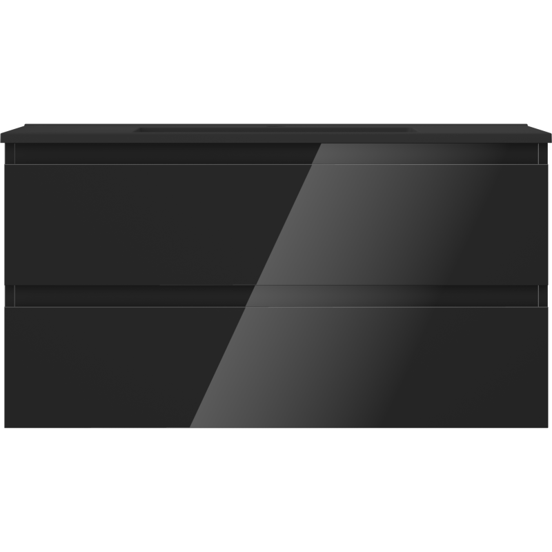 Mexen Orio koupelnová skříňka 90 cm s umyvadlem Otis, 2 zásuvky, černý lesk/černý mat - 91A10-09047-2-BFF70-W18M71