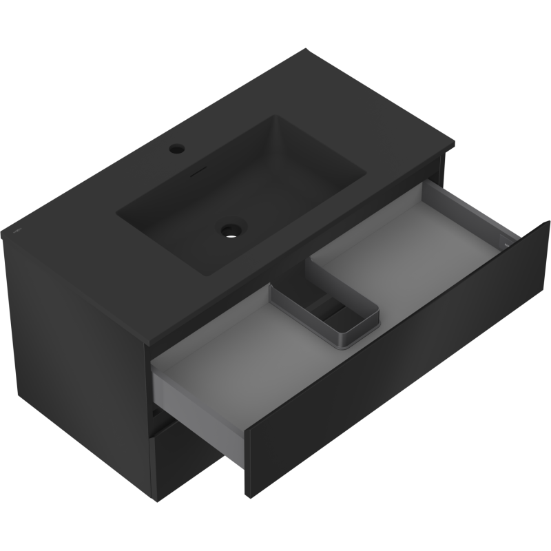 Mexen Orio koupelnová skříňka 90 cm s umyvadlem Otis, 2 zásuvky, černá mat - 91A10-09047-2-BFF71-W18M71