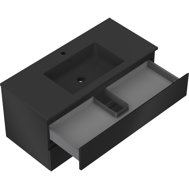 Mexen Orio koupelnová skříňka 100 cm s umyvadlem Otis, 2 zásuvky, černá mat - 91A10-10047-2-BFF71-W18M71