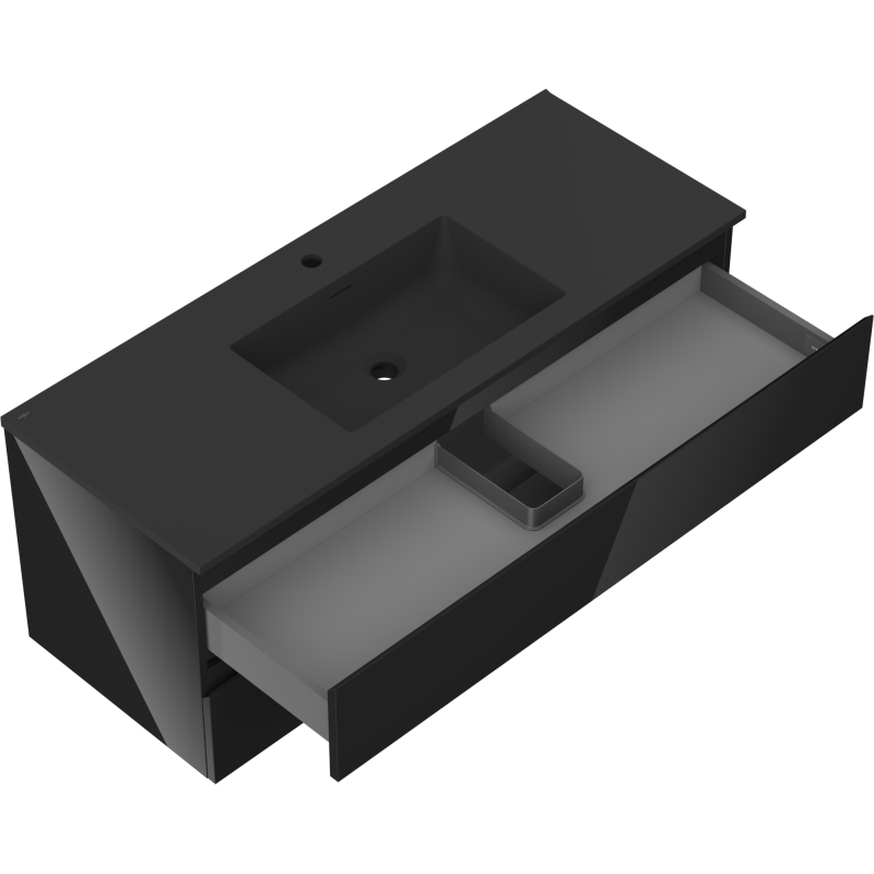 Mexen Orio koupelnová skříňka 120 cm s umyvadlem Otis, 2 šuplíky, černý lesk/černý mat - 91A10-12047-2-BFF70-W18M71
