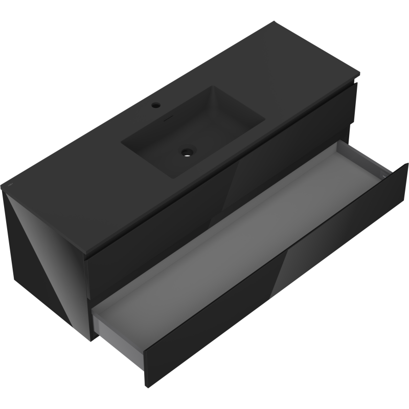 Mexen Orio koupelnová skříňka 140 cm s umyvadlem Otis, 2 zásuvky, černý lesk/černý mat - 91A10-14047-2-BFF70-W18M71