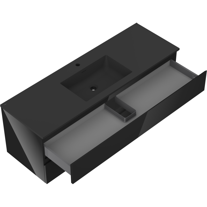 Mexen Orio koupelnová skříňka 140 cm s umyvadlem Otis, 2 zásuvky, černý lesk/černý mat - 91A10-14047-2-BFF70-W18M71