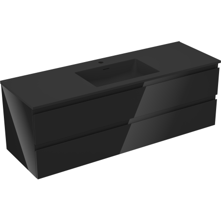 Mexen Orio koupelnová skříňka 140 cm s umyvadlem Otis, 2 zásuvky, černý lesk/černý mat - 91A10-14047-2-BFF70-W18M71