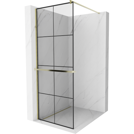 Mexen Kioto+ sprchová zástěna s policí Walk-in 80 x 200 cm, černá mřížka, zlatá - 800-080-121-50-77