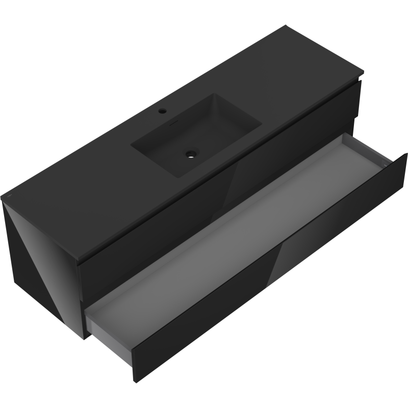 Mexen Orio koupelnová skříňka 160 cm s umyvadlem Otis, 2 zásuvky, černý lesk/černý mat - 91A10-16047-2-BFF70-W18M71