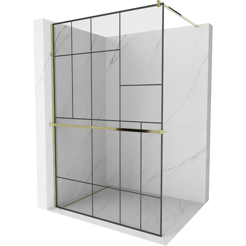 Mexen Kioto+ sprchová zástěna s policí Walk-in 80 x 200 cm, černý vzor, zlatá - 800-080-121-50-78