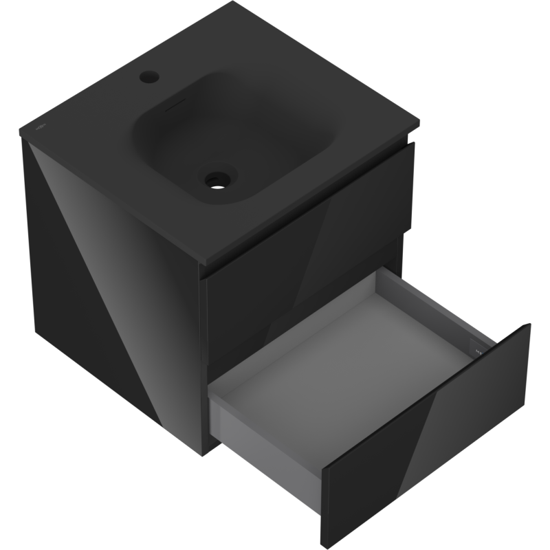 Mexen Orio koupelnová skříňka 50 cm s umyvadlem Vela, 2 zásuvky, černý lesk/černý mat - 91A10-05047-2-BFF70-W23M71