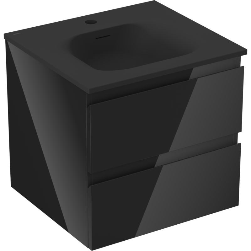 Mexen Orio koupelnová skříňka 50 cm s umyvadlem Vela, 2 zásuvky, černý lesk/černý mat - 91A10-05047-2-BFF70-W23M71
