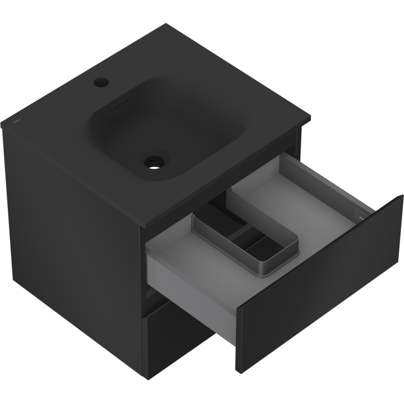 Mexen Orio koupelnová skříňka 50 cm s umyvadlem Vela, 2 zásuvky, černá mat - 91A10-05047-2-BFF71-W23M71