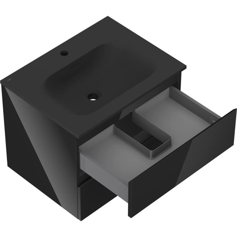 Mexen Orio koupelnová skříňka 60 cm s umyvadlem Vela, 2 zásuvky, černý lesk/černý mat - 91A10-06047-2-BFF70-W23M71