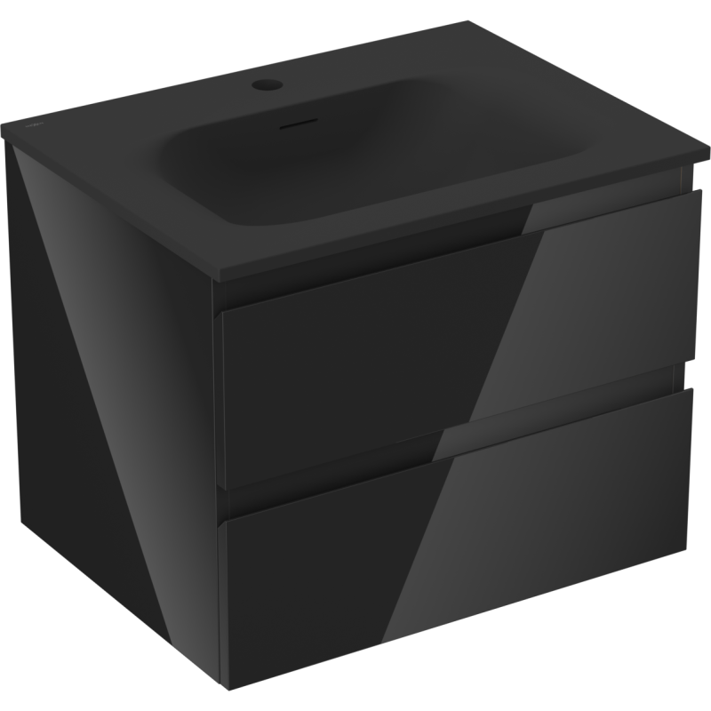 Mexen Orio koupelnová skříňka 60 cm s umyvadlem Vela, 2 zásuvky, černý lesk/černý mat - 91A10-06047-2-BFF70-W23M71