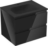 Mexen Orio koupelnová skříňka 60 cm s umyvadlem Vela, 2 zásuvky, černý lesk/černý mat - 91A10-06047-2-BFF70-W23M71