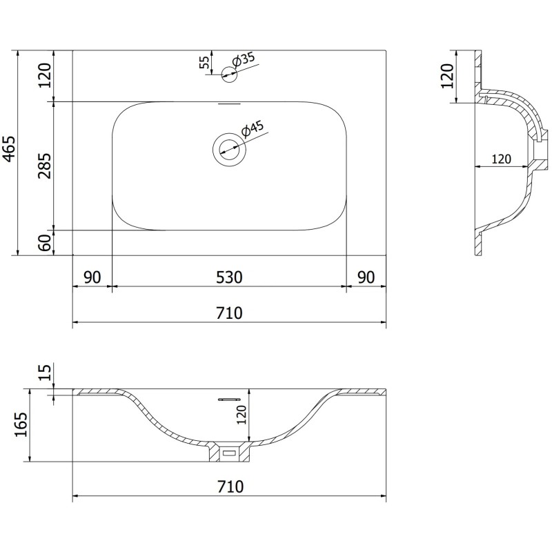 Mexen Orio koupelnová skříňka 70 cm s umyvadlem Vela, 2 zásuvky, bílý lesk - 91A10-07047-2-BFF00-W23M00