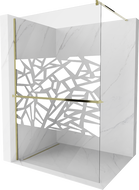 Mexen Kioto+ sprchová stěna s policí Walk-in 80 x 200 cm, bílý vzor, zlatá - 800-080-121-50-85