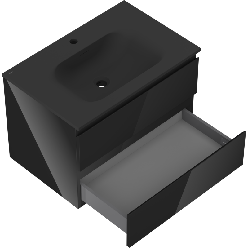 Mexen Orio koupelnová skříňka 70 cm s umyvadlem Vela, 2 zásuvky, černý lesk/černý mat - 91A10-07047-2-BFF70-W23M71