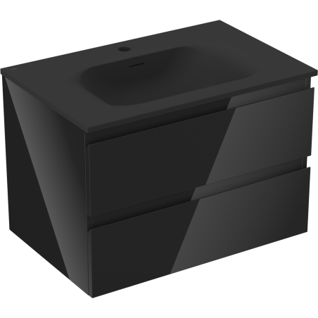 Mexen Orio koupelnová skříňka 70 cm s umyvadlem Vela, 2 zásuvky, černý lesk/černý mat - 91A10-07047-2-BFF70-W23M71