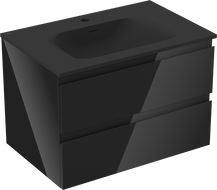 Mexen Orio koupelnová skříňka 70 cm s umyvadlem Vela, 2 zásuvky, černý lesk/černý mat - 91A10-07047-2-BFF70-W23M71