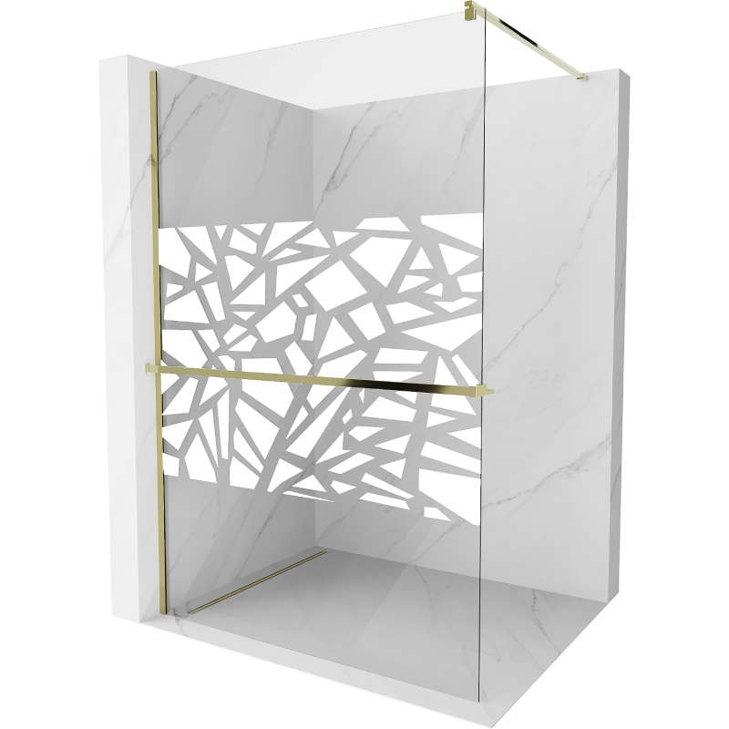 Mexen Kioto+ sprchová stěna s poličkou Walk-in 120 x 200 cm, bílý vzor, zlatá - 800-120-121-50-85