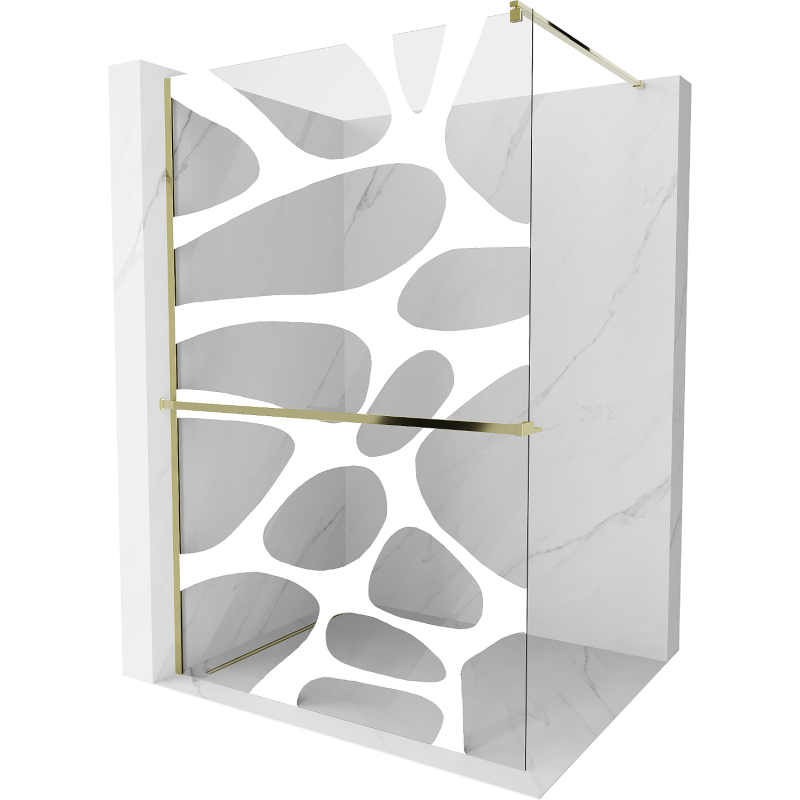 Mexen Kioto+ sprchová stěna s policí Walk-in 90 x 200 cm, bílá vlna, zlatá - 800-090-121-50-97