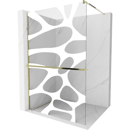 Mexen Kioto+ sprchová stěna s policí Walk-in 90 x 200 cm, bílá vlna, zlatá - 800-090-121-50-97