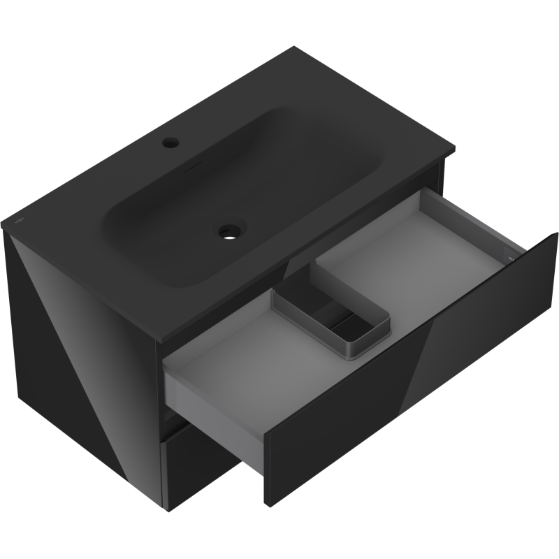 Mexen Orio koupelnová skříňka 80 cm s umyvadlem Vela, 2 zásuvky, černý lesk/černý mat - 91A10-08047-2-BFF70-W23M71