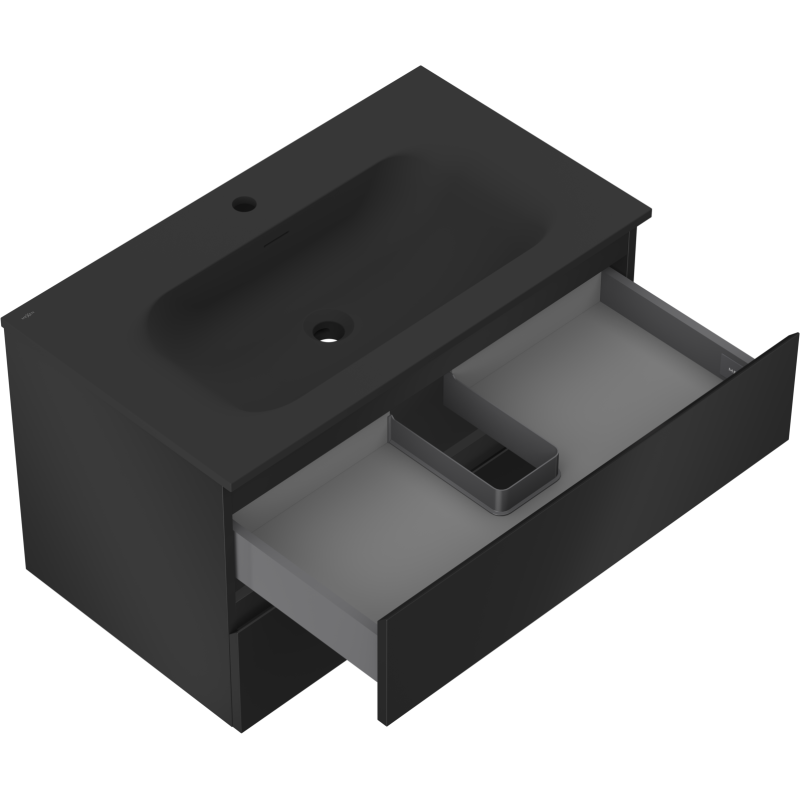 Mexen Orio koupelnová skříňka 80 cm s umyvadlem Vela, 2 zásuvky, černá mat - 91A10-08047-2-BFF71-W23M71