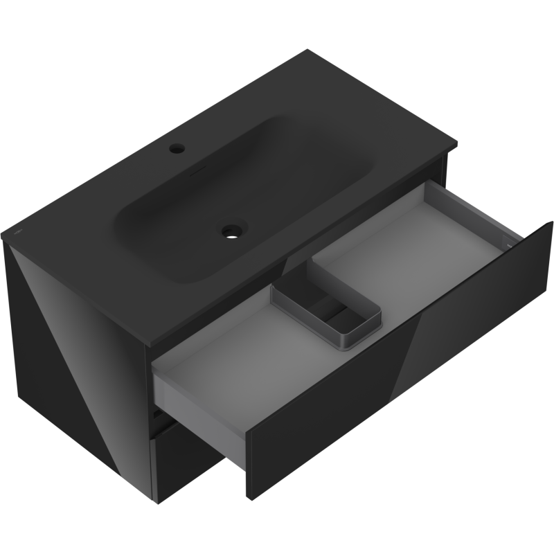 Mexen Orio koupelnová skříňka 90 cm s umyvadlem Vela, 2 zásuvky, černý lesk/černý mat - 91A10-09047-2-BFF70-W23M71