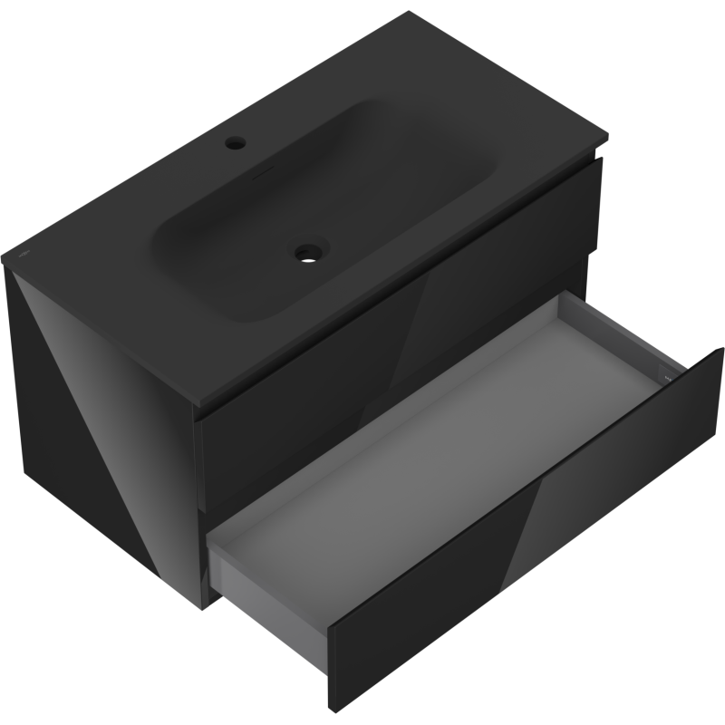 Mexen Orio koupelnová skříňka 90 cm s umyvadlem Vela, 2 zásuvky, černý lesk/černý mat - 91A10-09047-2-BFF70-W23M71